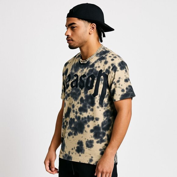 🌪️ Reason Tie-Dye Logo Tee, Gothic “Reason” Graphic (M), Black/Beige Streetwear - Picture 3 of 8